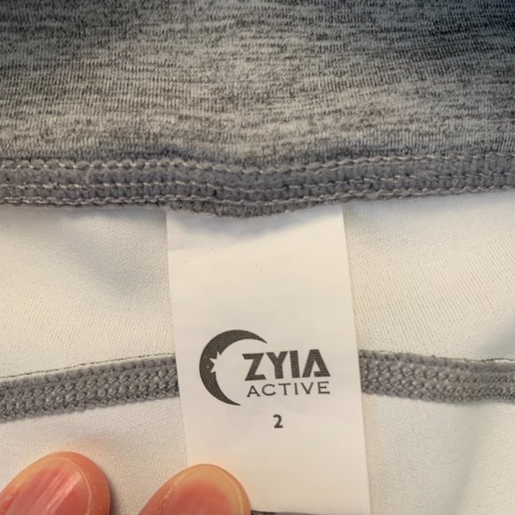 Zyia Grey Neon Yellow Racing Stripe High Rise Luxe Leggings Size 2 - Picture 6 of 13